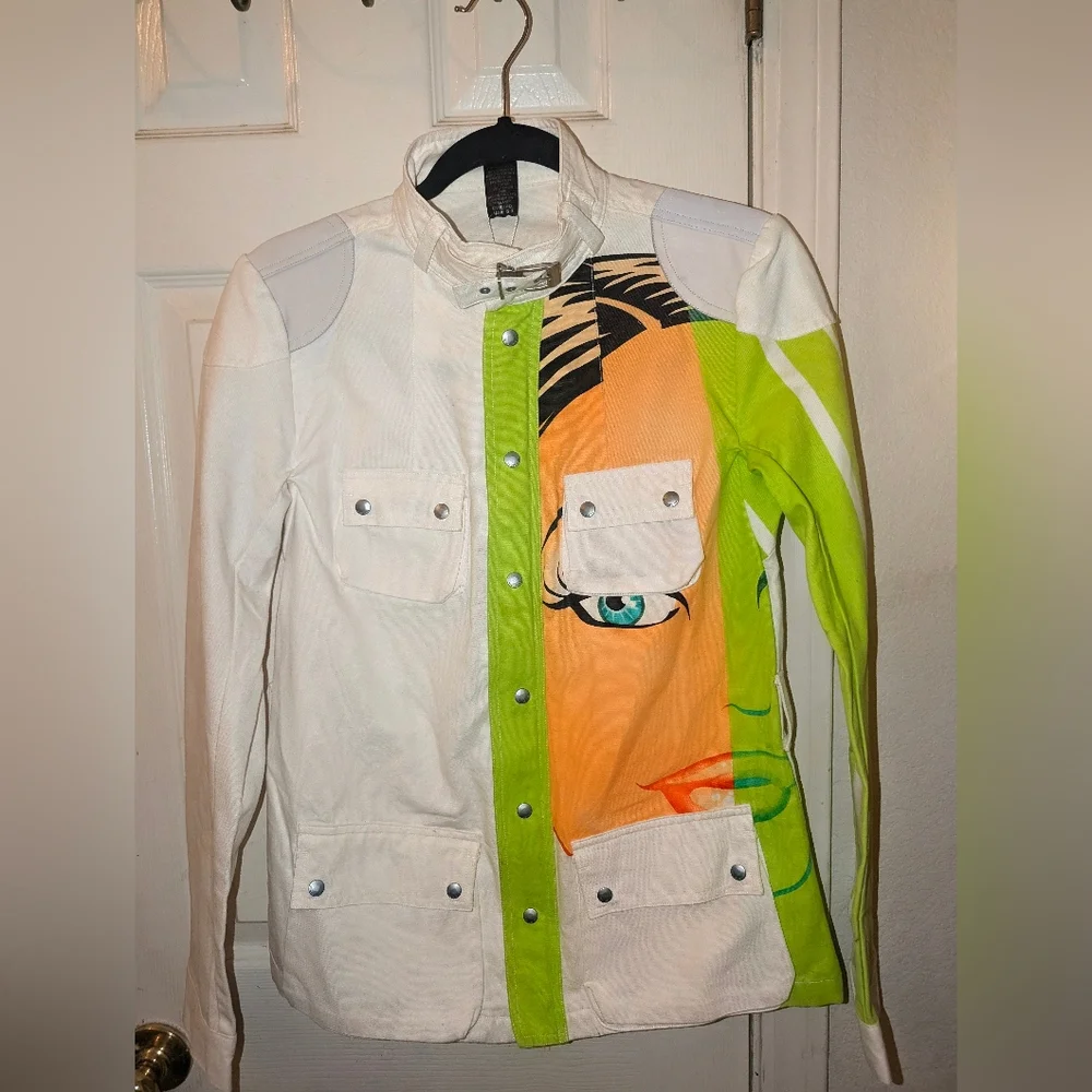 Custo Barcelona Women's Vintage Y2K Multicolor Graphic Denim Jacket - Picture 4 of 6